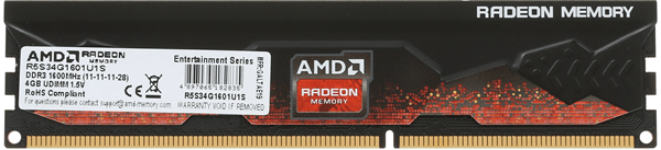 Оперативная память AMD Radeon R5 Entertainment (R5S34G1601U1S) [4 ГБ, DDR 3, 1600 МГц, 1.5 В]