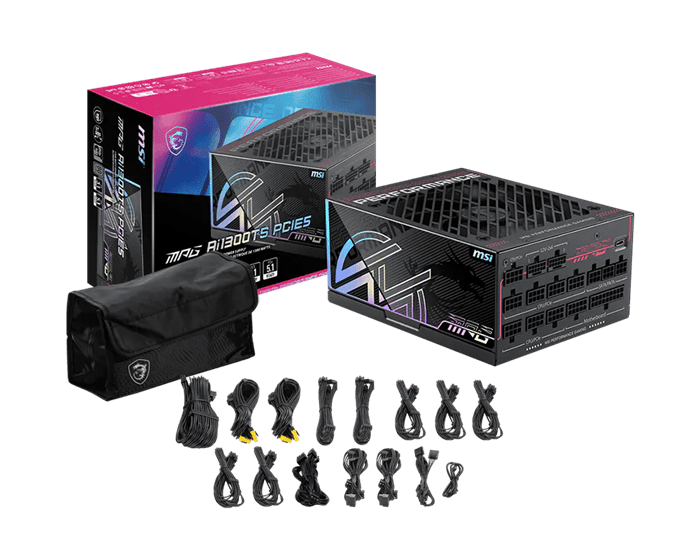 Блок питания MSI MPG Ai1300TS PCIE5 [1300 Вт, 80 PLUS Titanium, 8x SATA, 2 x 16 pin (12VHPWR), 7 x 6+2 pin PCIe, 1x 4+4 pin, 1x 8 pin CPU, EPS12V, ATX]