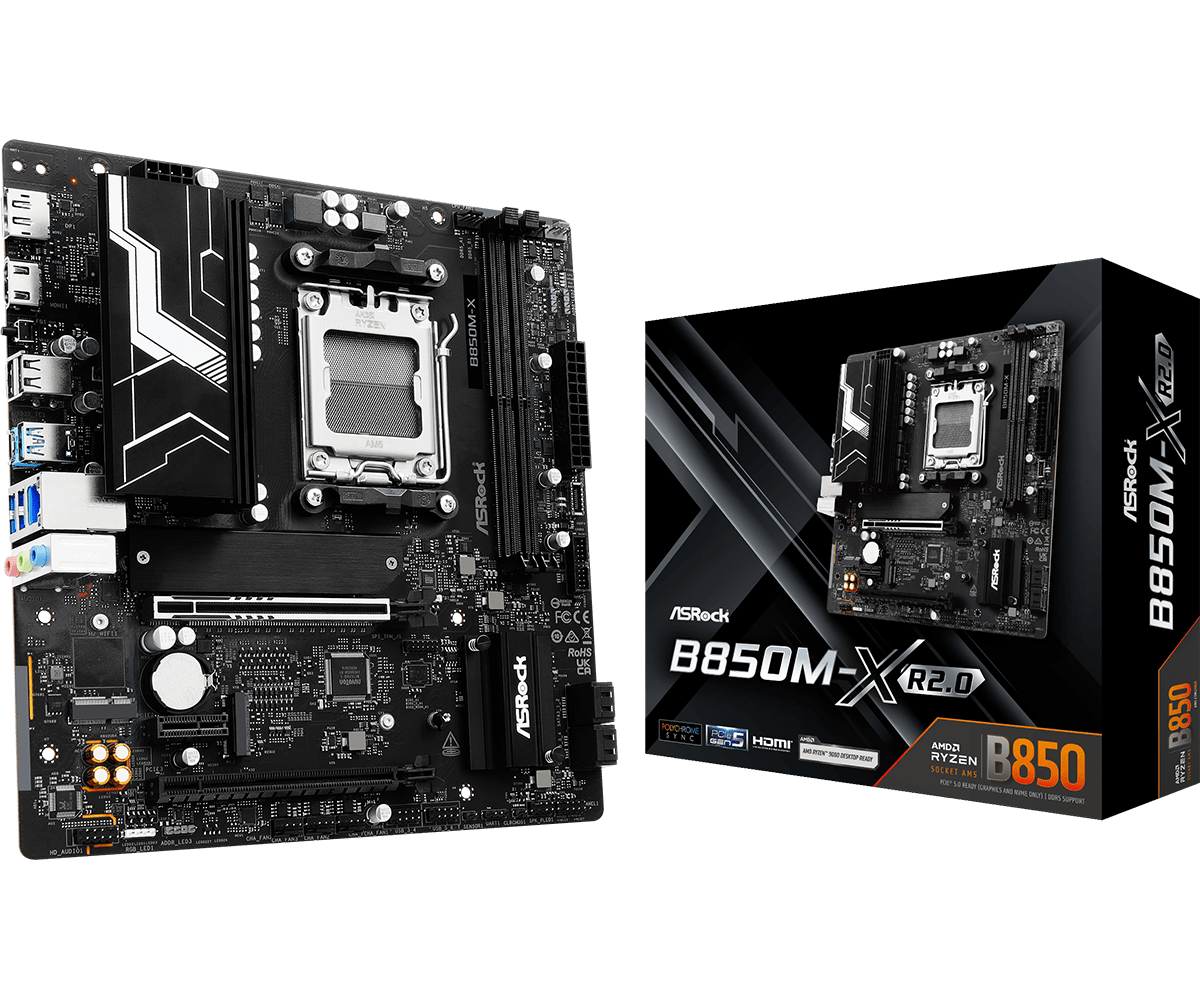 Материнская плата ASRock B850M-X R2.0 [AM5, AMD B850, 2xDDR 5, 2xM.2, 2xPCI-E x16, Micro-ATX]