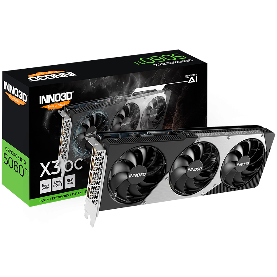 Видеокарта Inno3D GEFORCE RTX 5060 Ti 16GB X3 OC (N506T3-16D7X-191073L) [16 ГБ, GDDR7, 128 бит, HDMI, DisplayPort (3 шт)]