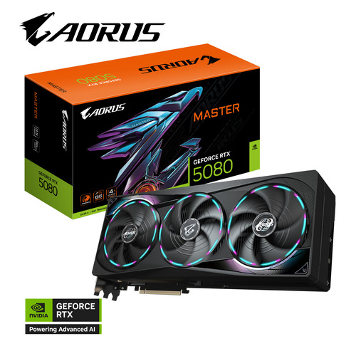 Видеокарта Gigabyte RTX 5080 AORUS MASTER 16G (GV-N5080AORUS M-16GD) [16 ГБ, GDDR7, 256 бит, HDMI, DisplayPort (3 шт)]