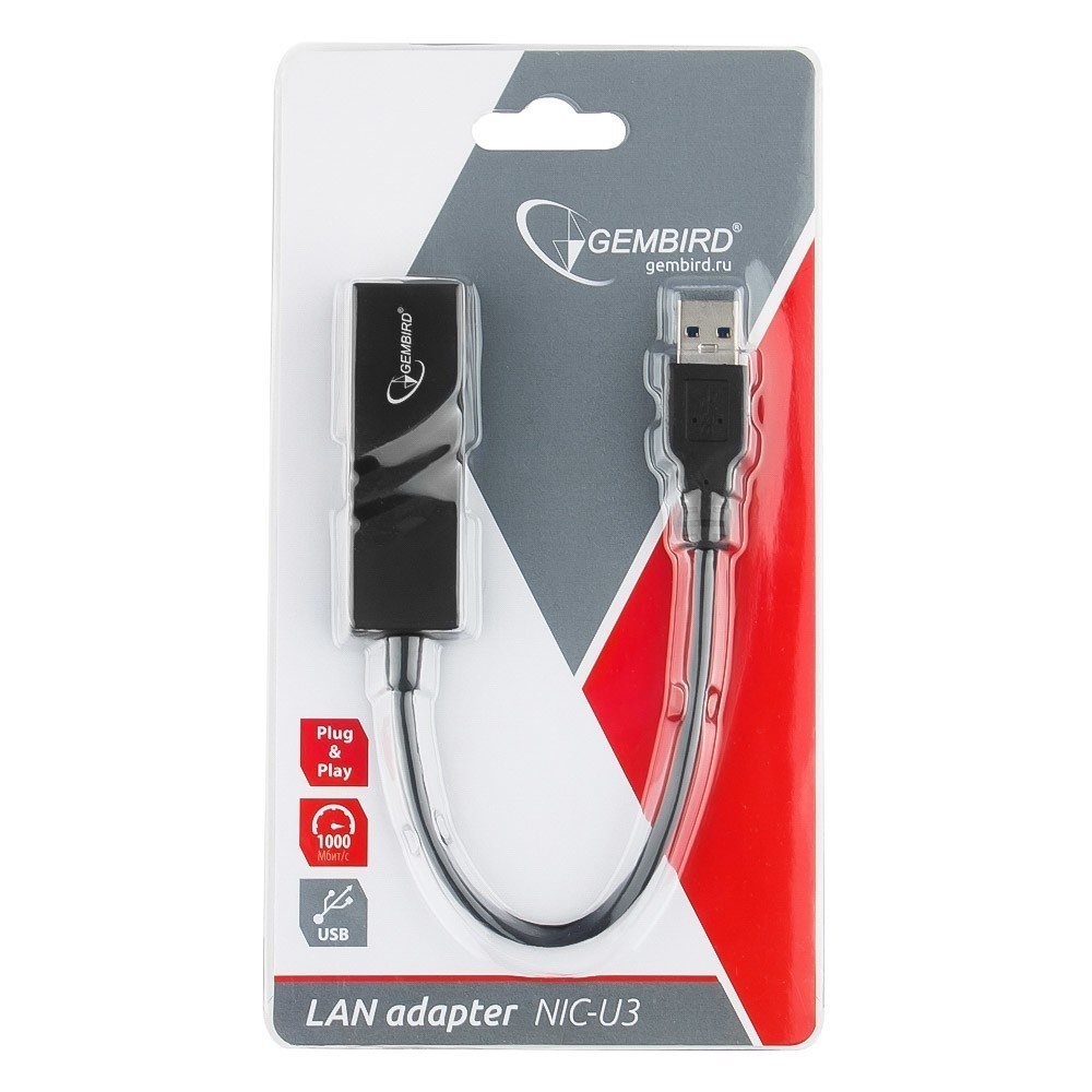 Адаптер USB на RJ-45 Gembird NIC-U3, черный  - купить в интернет-магазине Forcecom.kz Адаптер USB на RJ-45 Gembird NIC-U3, черный