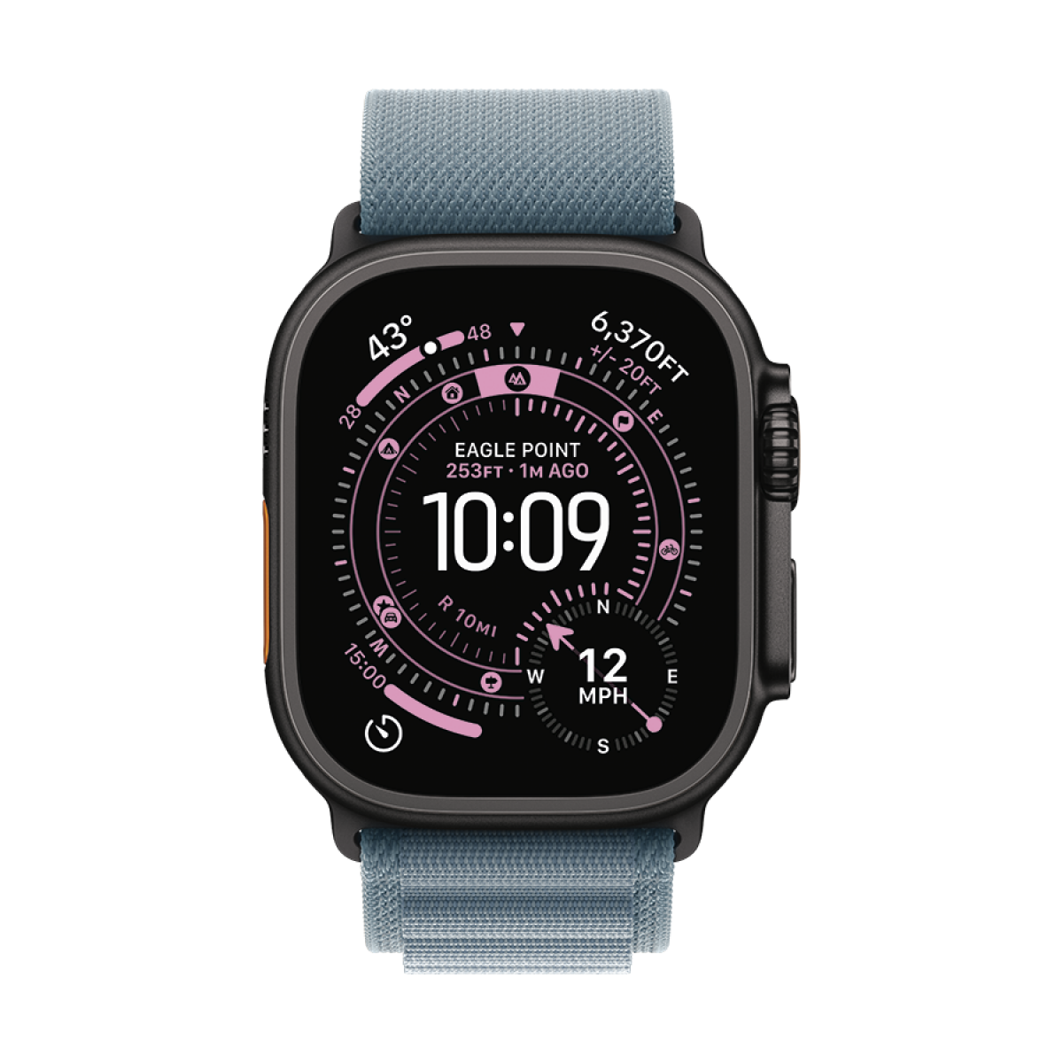 49mm Light Blue Alpine Loop - Large - Black Titanium Finish (MG9M4ZM/A) голубой + черный