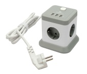 Сетевой фильтр Cablexpert Tower, TWR-4-U3-W-2, 4р, 10А, 3xUSB, 3.1А, 2м, ур.защиты 2+, коробка белый¶