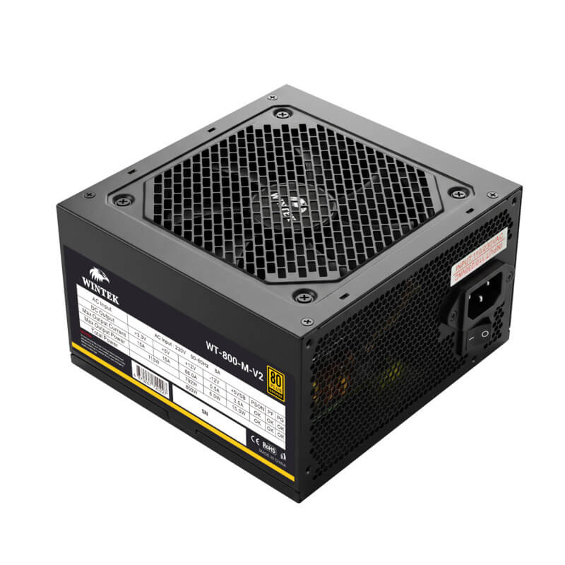 Блок питания Wintek WT-800-M-V2 [800 Вт, 80 PLUS Bronze, 6x SATA, 1 x 16 pin (12VHPWR), 4 x 6+2 pin PCIe, 2x 4+4 pin CPU, EPS12V, ATX]