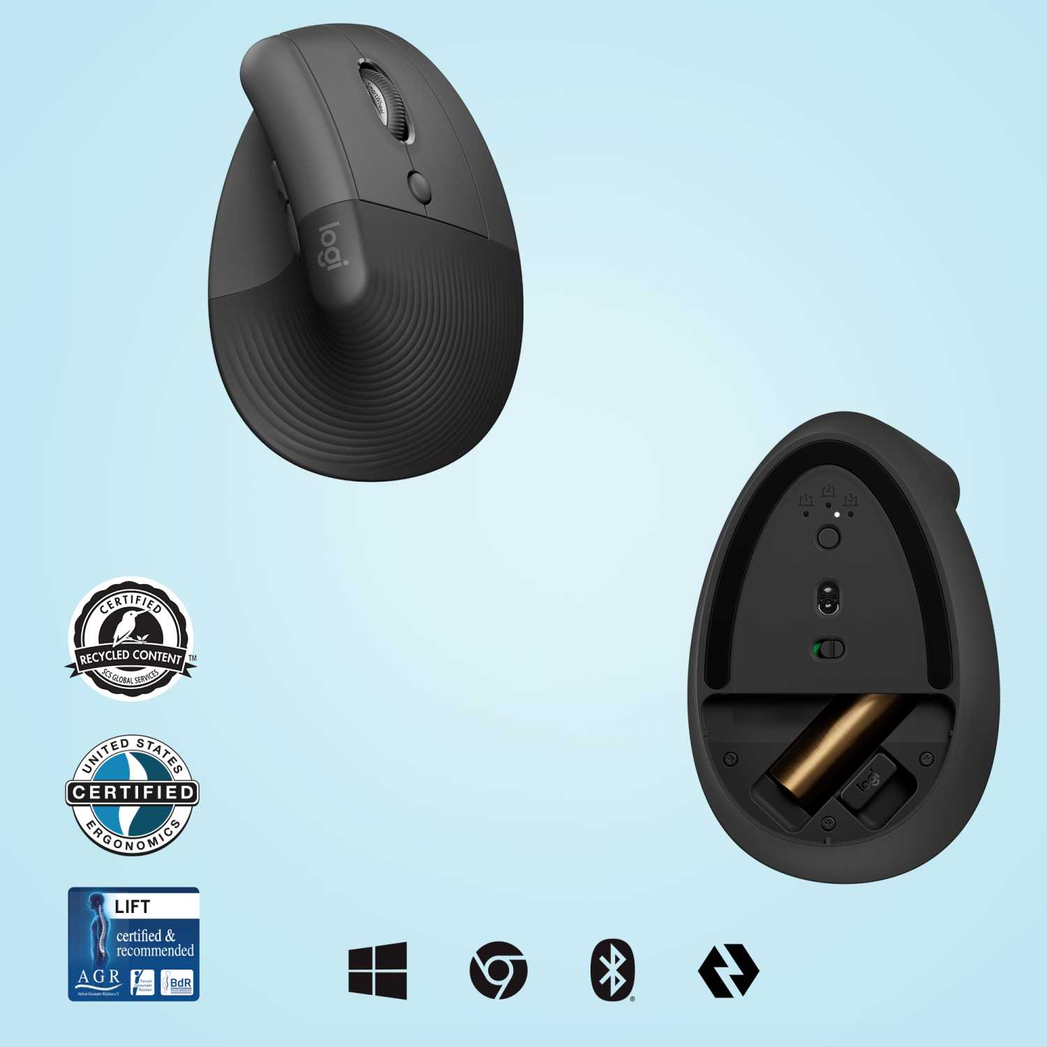 Мышь беспроводная Logitech LIFT GRAPHITE (400-4000 dpi, Bluetooth, USB-ресивер Logi Bolt®, 4 настраиваемые кнопки) 910-006473