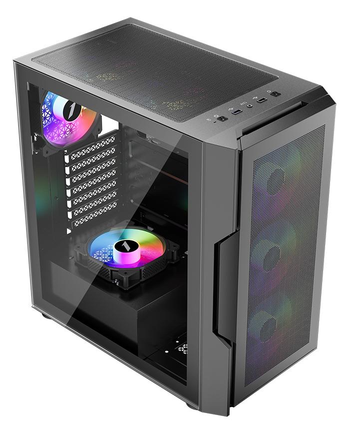 Корпус 1stPlayer T7-P (T7-P-BK-4F7) [Midi Tower, 4 x 12 см, черный]