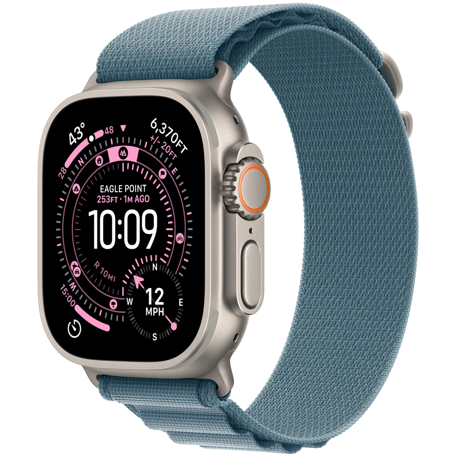 Apple Watch Ultra 3 GPS + Cellular 49mm (MEWM4QR/A) Natural Titanium Case with Light Blue Alpine Loop - Medium,Model A3281, серебристый + голубой