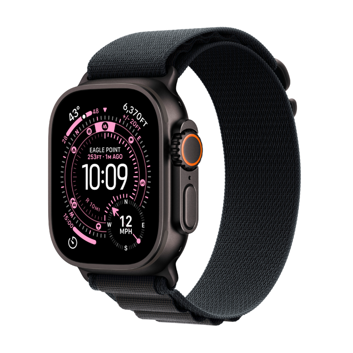 Apple Watch Ultra 3 GPS + Cellular 49mm (MF0V4QR/A) Black Titanium Case with Black Alpine Loop - Medium, Model A3281, черный