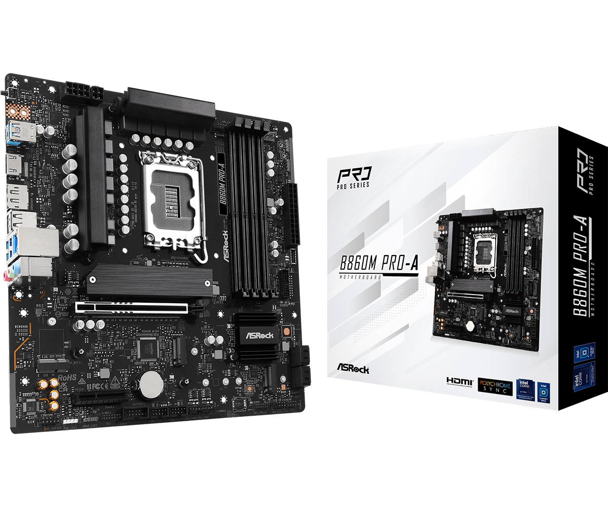 Материнская плата ASRock B860M PRO-A [LGA 1851, Intel B860, 4xDDR 5, 3xM.2, 1xPCI-E x16, Standard-ATX]