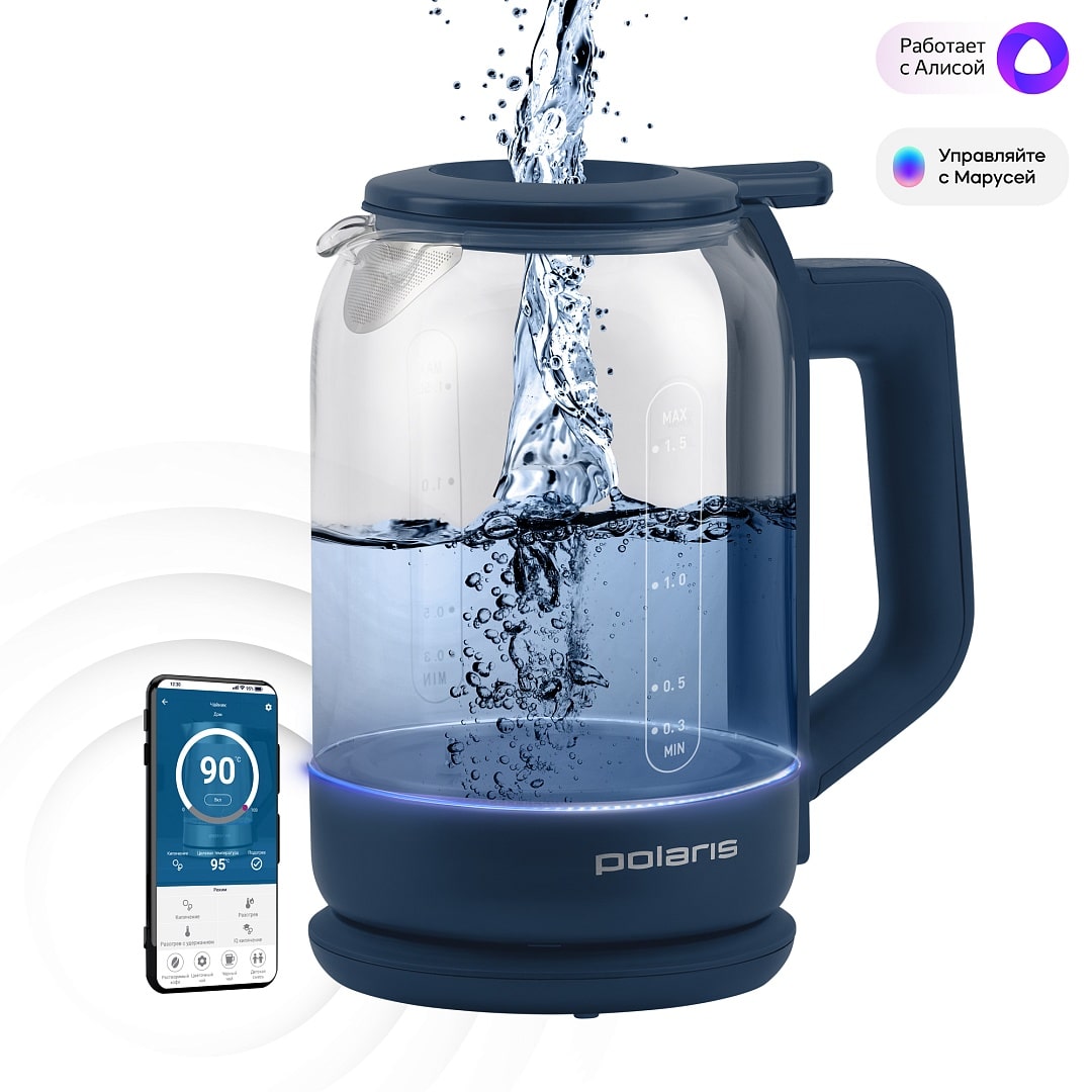 Электрочайник Polaris PWK 1720CGLD WIFI IQ Home Синий - купить по цене 36 360 тг. в интернет-магазине Forcecom.kz