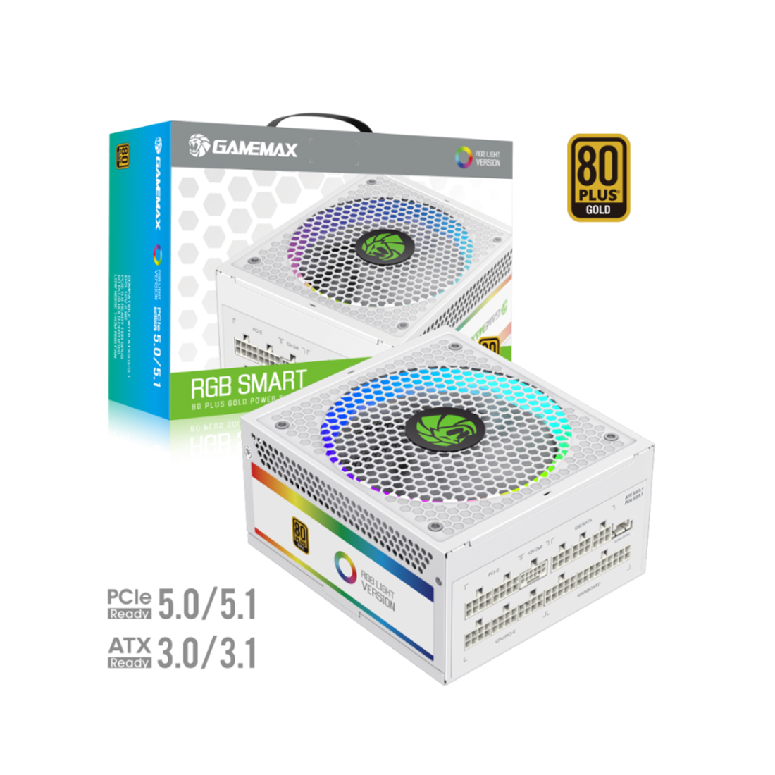 Блок питания GameMax RGB-Smart 750 PRO WH (2141-0750B0028) [750 Вт, 80 PLUS Gold, 8x SATA, 1 x 16 pin (12VHPWR), 3 x 6+2 pin PCIe, 2x 4+4 pin CPU, ATX]