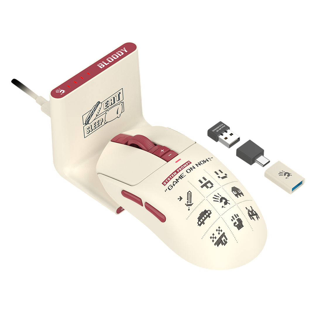 Мышь Bloody R72 Ultra Duo Pixels Red [беспроводная, светодиодная, 20000 DPI, 1000 Гц, белая]