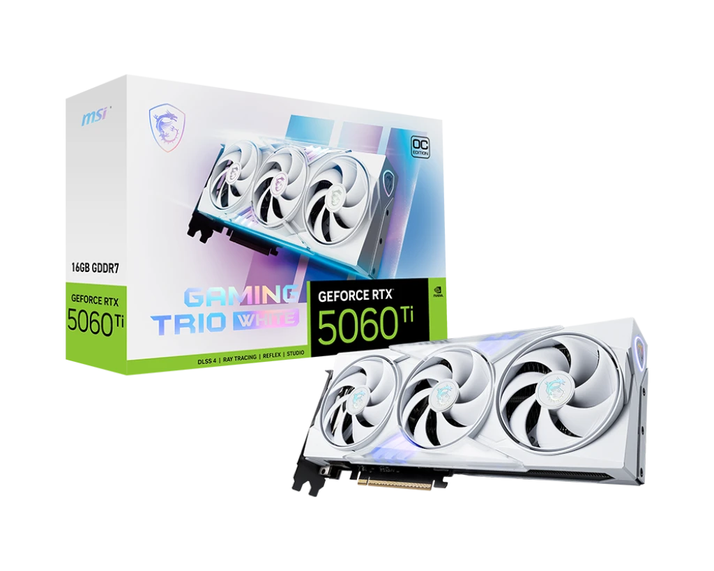 Видеокарта MSI GeForce RTX 5060 Ti 16G GAMING TRIO OC WHITE (G506T-16GTCW) [16 ГБ, GDDR7, 128 бит, HDMI, DisplayPort (3 шт)]