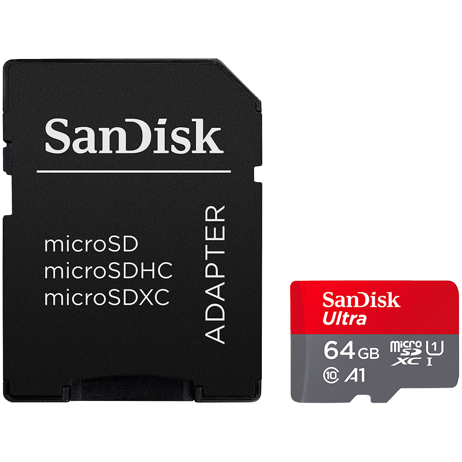 Карта памяти SANDISK Ultra microSDXC 64GB + SD Adapter 140MB/s A1 Class 10 UHS-I (SDSQUAB-064G-GN6MA)