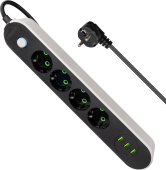 Удлинитель Defender без заземления R210 (99290) 3 м, 4 розетки, 3xUSB, черный