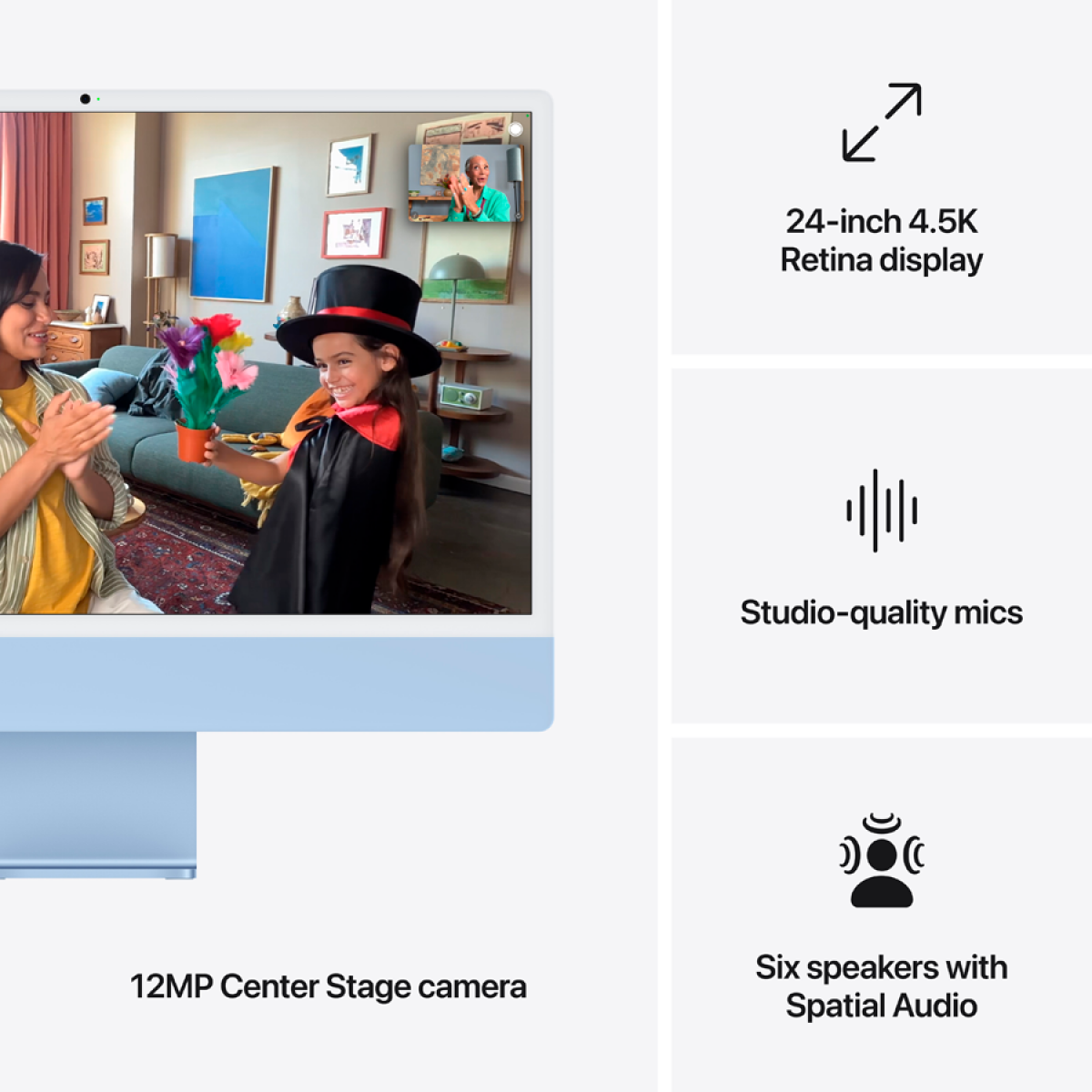 24-inch iMac with Retina 4.5K display: Apple M4 chip with 10‑core CPU and 10‑core GPU, 16GB, 512GB SSD - Blue,Model A3137