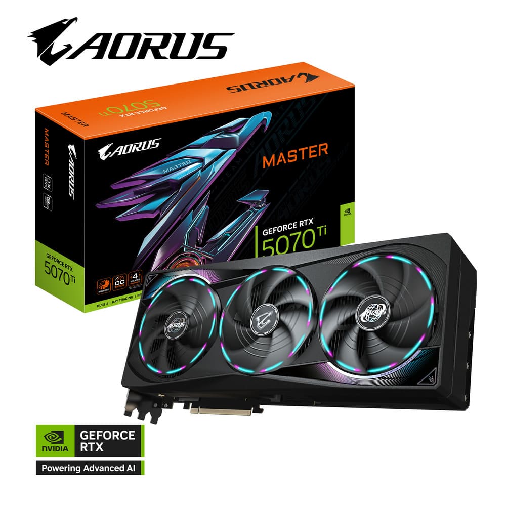 Видеокарта Gigabyte RTX 5070 Ti AORUS MASTER 16G (GV-N507TAORUS M-16GD) [16 ГБ, GDDR7, 256 бит, HDMI, DisplayPort (3 шт)]