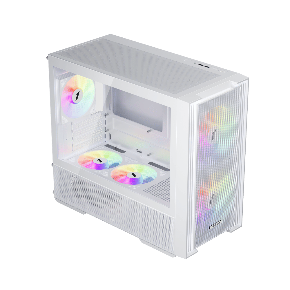 Корпус 1stPlayer AU6 (AU6-WH-2FA7-14-W-2FA7R-W-1FA7-W) [Mini Tower, 4 x 140 мм / 1 x 120 мм, белый]