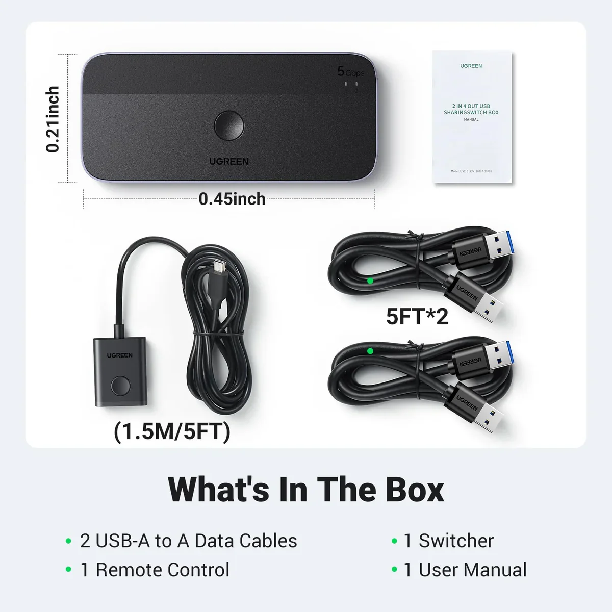 Переключатель UGREEN CM662 3USB-A+1USB-C Sharing Switch 2 15705