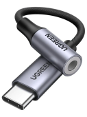 Кабель Ugreen AV161 USB Type C - 3.5mm аудио, оплетка, 0.1M, Space Gray, 80154