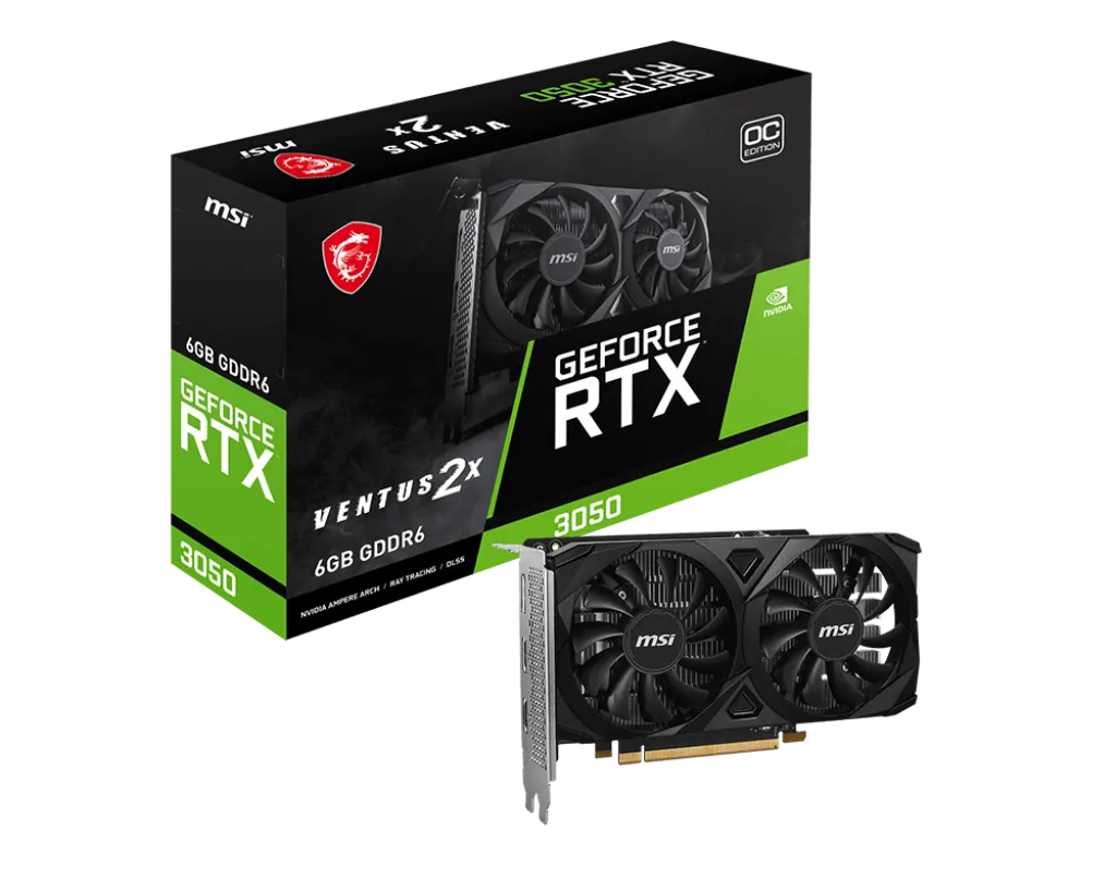 Видеокарта MSI GeForce RTX 3050 VENTUS 2X E 6G OC [6 ГБ, GDDR6, 96 бит, HDMI (2 шт), DisplayPort]