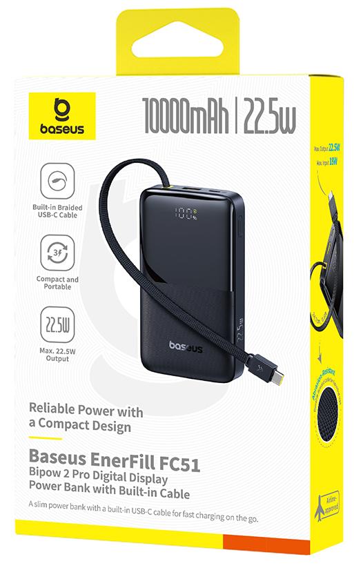 Портативный внешний аккумулятор, Baseus, EnerFill FC51 Bipow2, (E0027600), 10000mAh, 22.5W, Черный