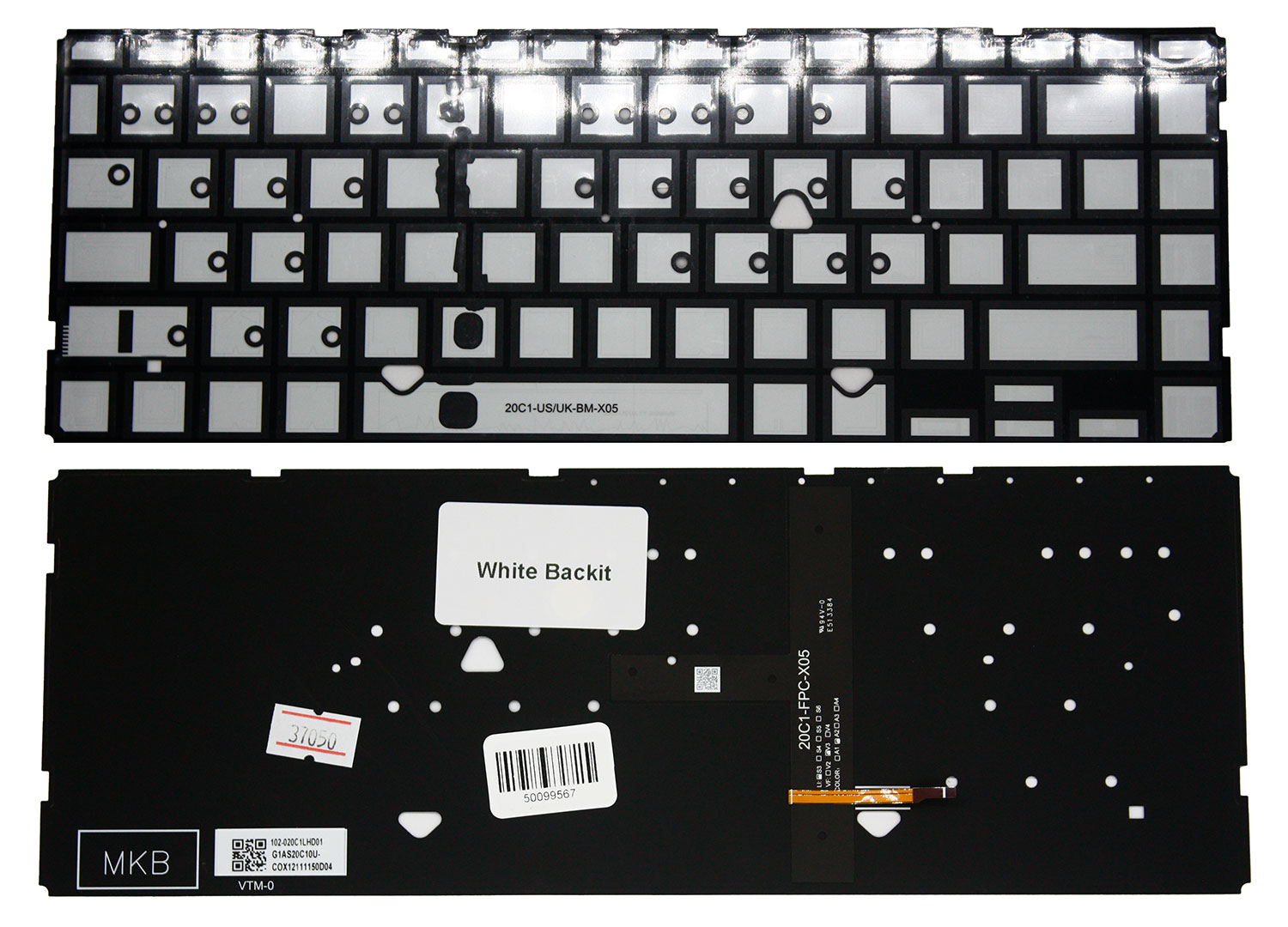 Клавиатура для ноутбука Asus UX435, RU, белая подсветка, без рамки, черная