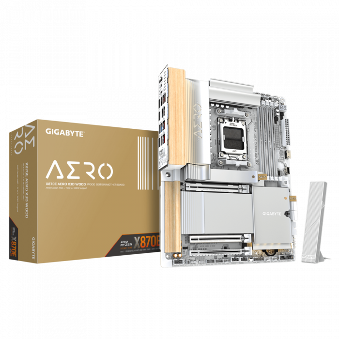 Материнская плата Gigabyte X870E AERO X3D WOOD (X870E AERO X WOOD) [AM5, AMD X870E, 4xDDR 5, 4xM.2, 3xPCI-E x16, Standard-ATX]