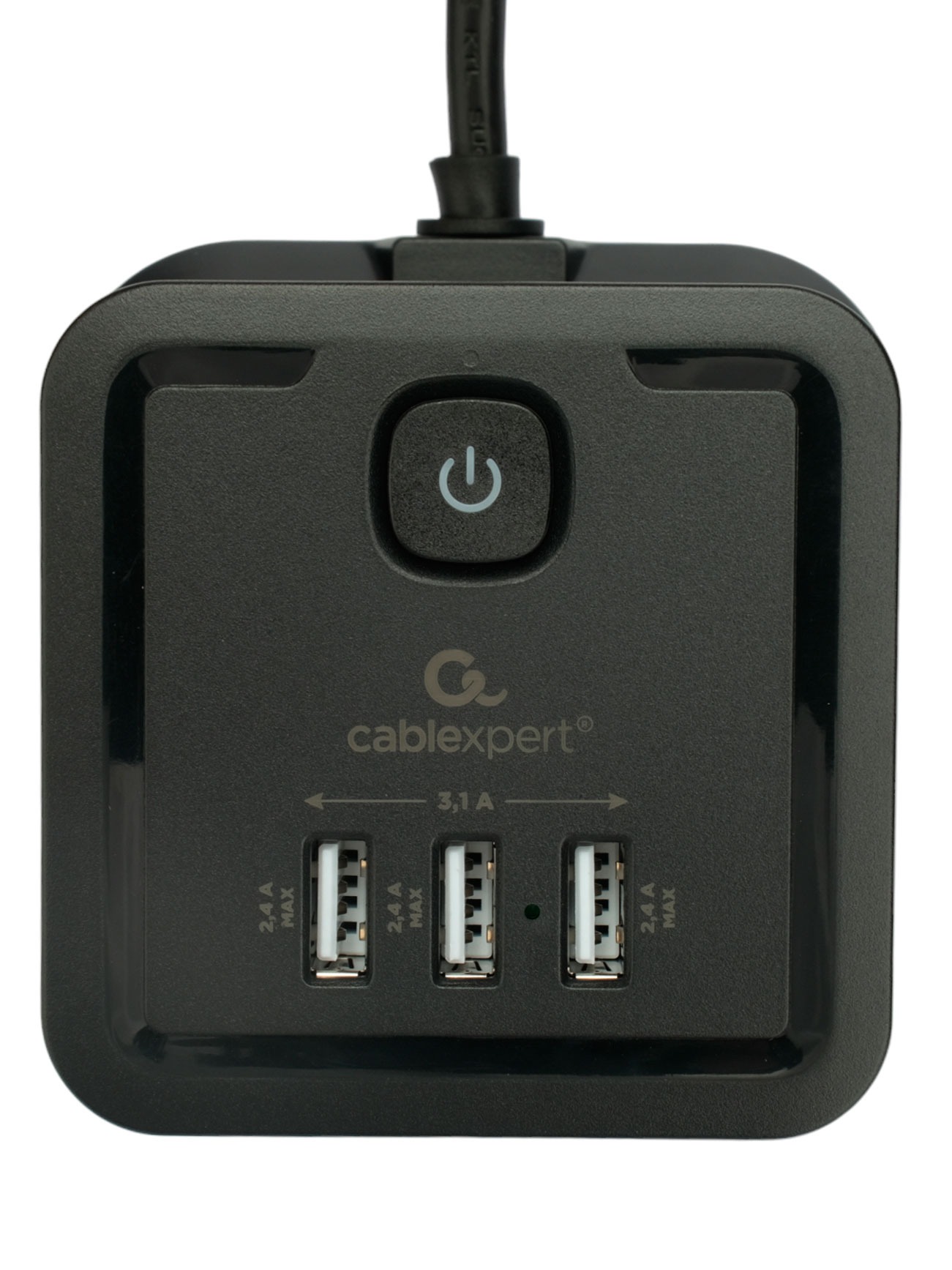Сетевой фильтр Cablexpert Tower, TWR-4-U3-B-3, 4р, 10А, 3xUSB, 3.1А, 3м, ур.защ. 2+, коробка черный
