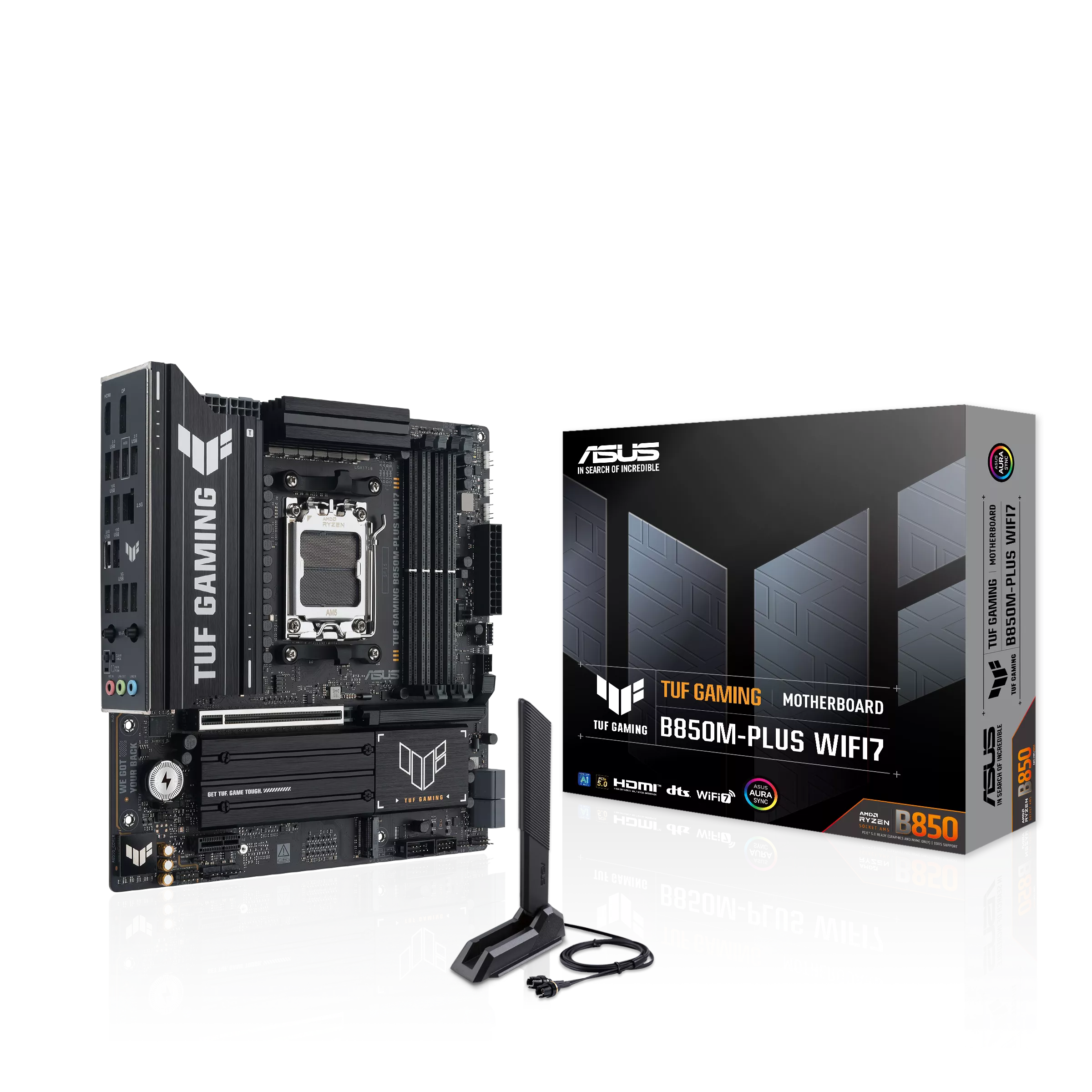 Материнская плата Asus TUF GAMING B850M-PLUS WIFI7 (B850M-PLUS WIFI7) [AM5, AMD B850, 4xDDR 5, 3xM.2, 1xPCI-E x16, Micro-ATX]