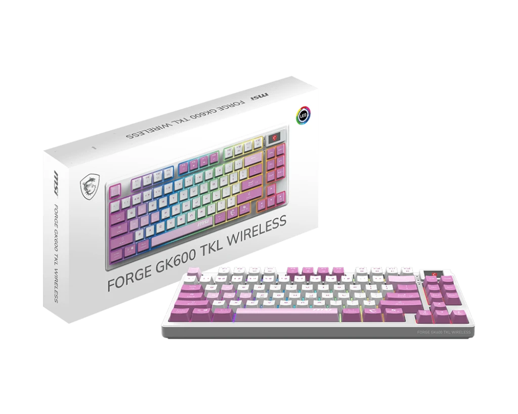 Клавиатура MSI FORGE GK600 TKL W VIOLET [механическая, проводная + беспроводная, RGB подсветка, фиолетовая]