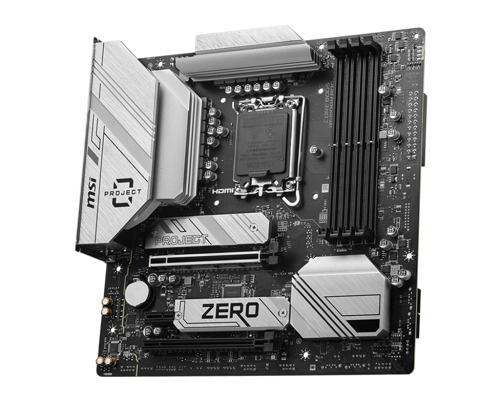 Материнская плата MSI B760M PROJECT ZERO [LGA 1700, Intel B760, 4xDDR 5, 2xM.2, 2xPCI-E x16, Micro-ATX]
