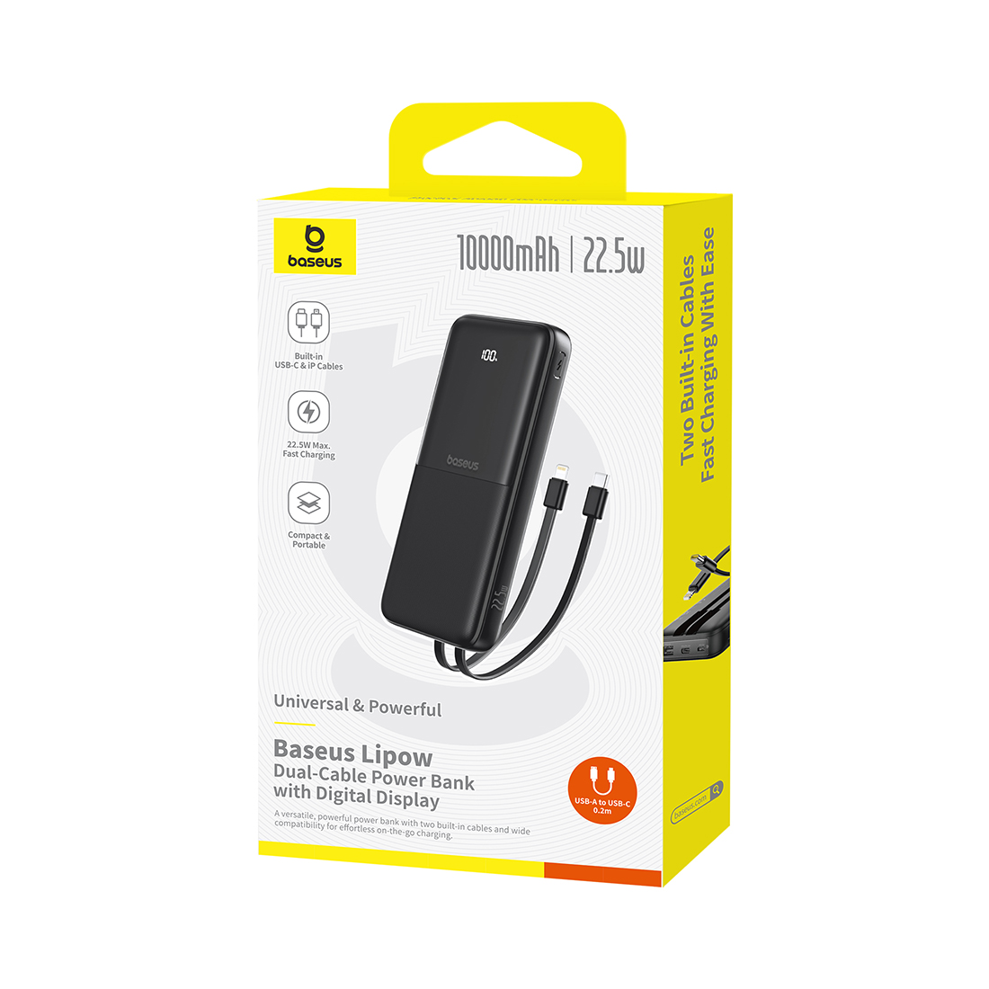 Портативный внешний аккумулятор Baseus Lipow Dual-Cable 10000mAh 22.5W Черный (P10079101123-00)