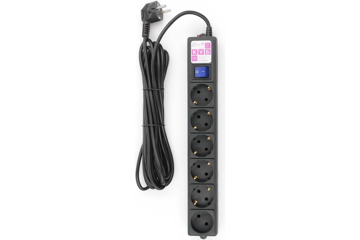 Сетевой фильтр Power Cube Куб SPG6-B5M, Черный 5м, 6 розеток, 16A/3.5кВт