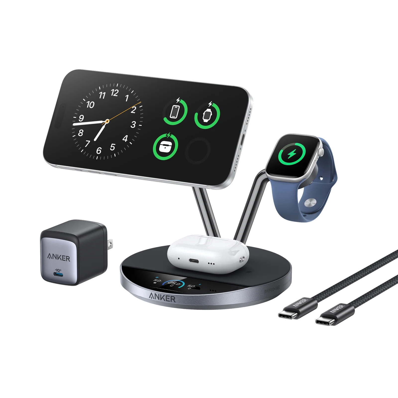Беспроводное зарядное устройство Anker Prime 3-in-1, MagGo, AirCool, Dock Stand (B25N1G21) Черный