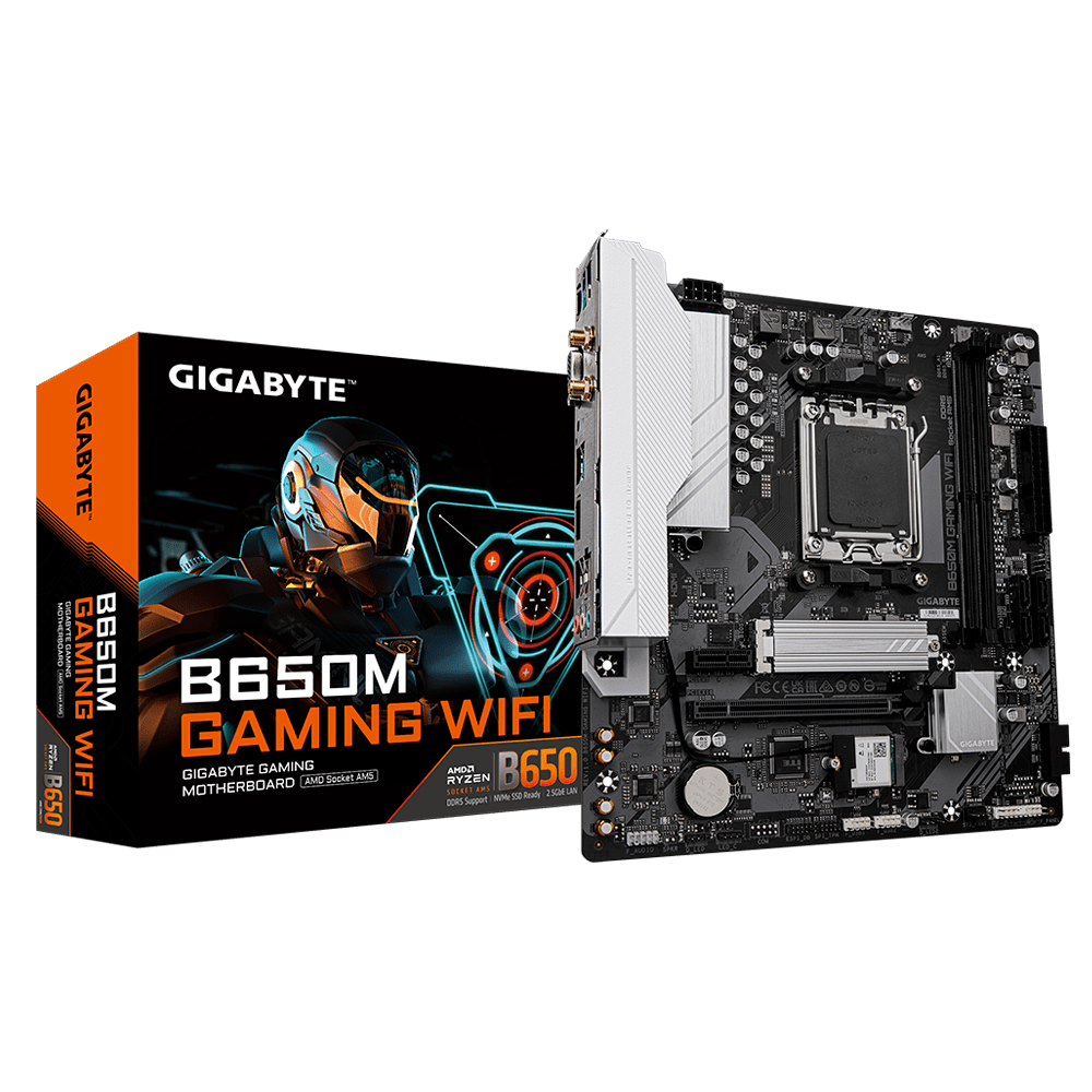 Материнская плата GIGABYTE B650M GAMING WIFI, AM5, 2xDDR5, PCIe4.0, HDMI+D-Sub, 1xM.2, Wi-Fi, mATX