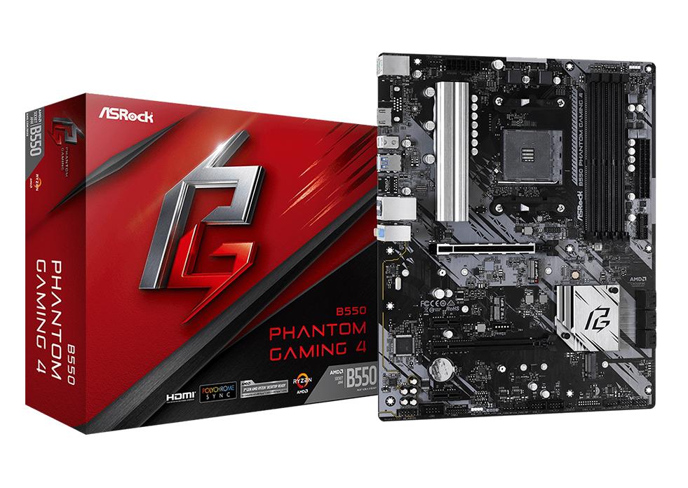 Материнская плата ASRock B550 PHANTOM GAMING 4, AM4, AMD B550, 4xDDR 4, 3xM.2, 2xPCI-E x16, Standard-ATX