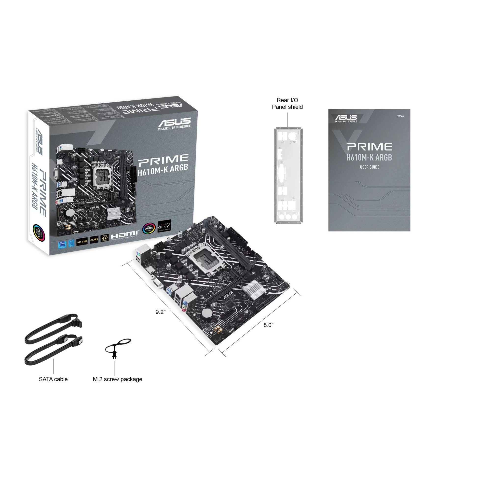 Материнская плата Asus PRIME H610M-K ARGB [LGA 1700, Intel H610, 2xDDR 5, 1xM.2, 1xPCI-E x16, Micro-ATX]