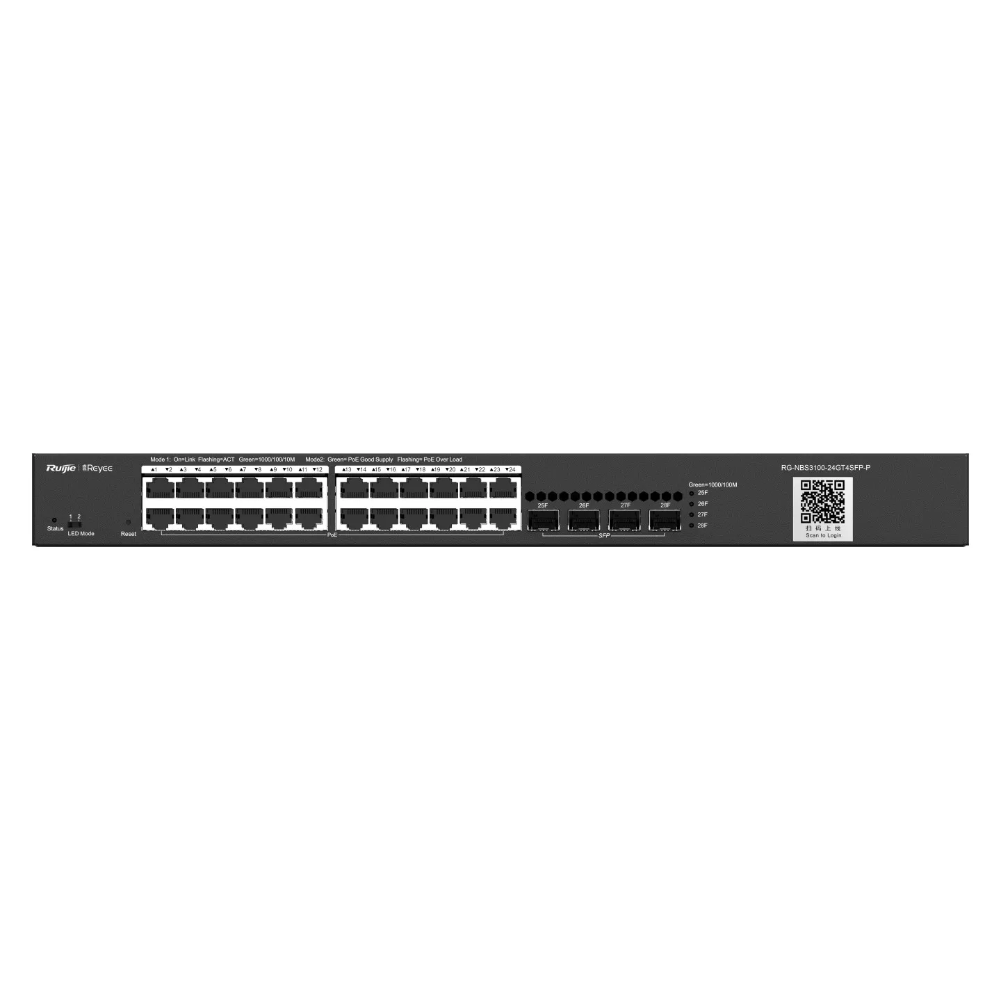 Коммутатор управляемый L2 Reyee RG-NBS3100-24GT4SFP-P, 24Gb x PoE, 4 SFP Uplink, PoE 370W
