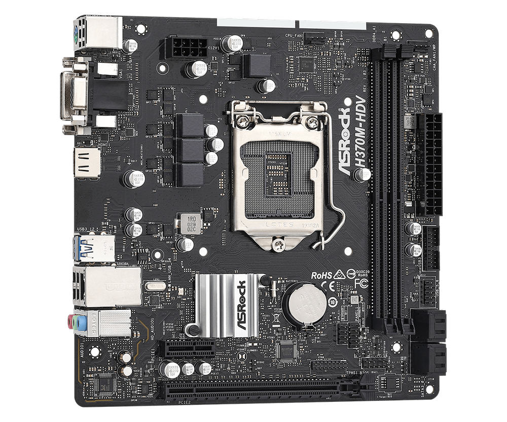 Материнская плата S-1151, ASRock, H370M-HDV, LGA 1151 v2/ 2x DDR4/ 4x SATA3/ mATX 