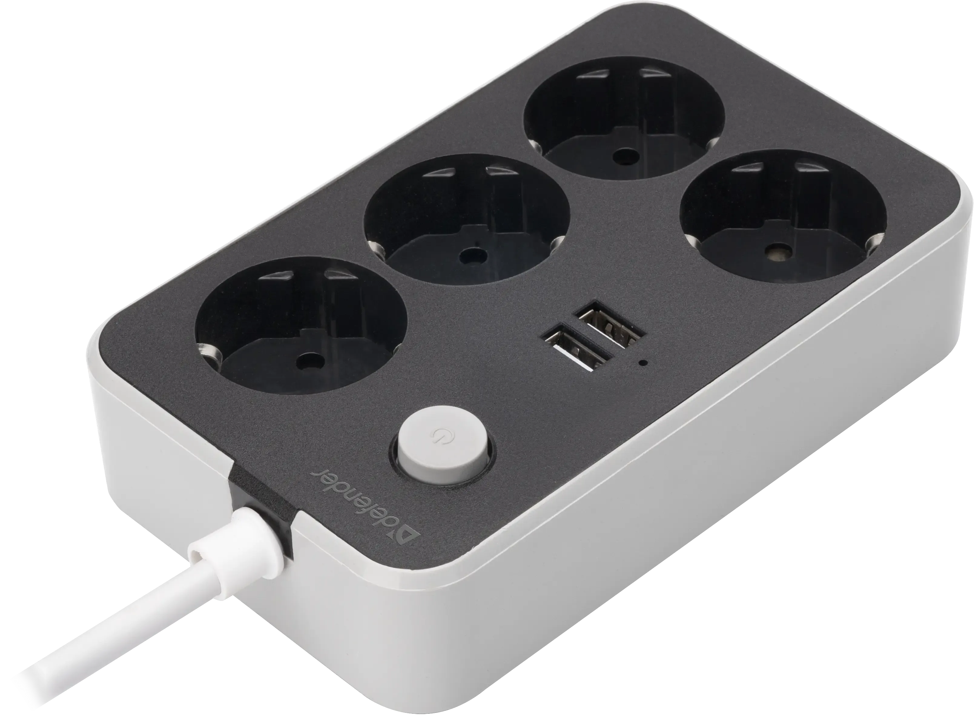 Удлинитель Defender без заземления R230 (99294) 2 м, 4 розетки, 2xUSB, черный