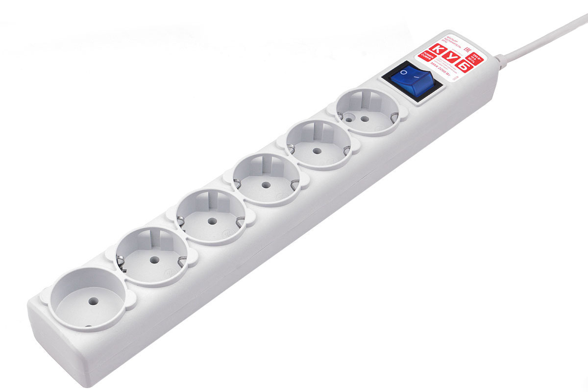 Сетевой фильтр Power Cube B, 3m, Серый SPG(5+1)-B-10/20, 5+1 розеток, автопредохранитель 10A