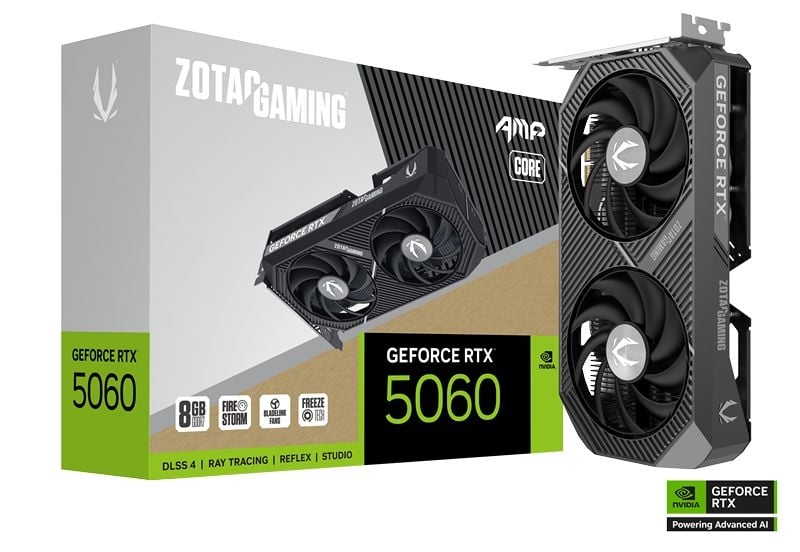 Видеокарта Zotac RTX 5060 AMP CORE (ZT-B50600F2-10M) [8 ГБ, GDDR7, 128 бит, HDMI, DisplayPort (3 шт)]