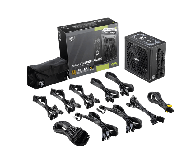 Блок питания MSI MAG A1250GL PCIE5 [1250 Вт, 80 PLUS Gold, 12x SATA, 1 x 16 pin (12VHPWR), 4 x 6+2 pin PCIe, 2x 4+4 pin CPU, ATX]