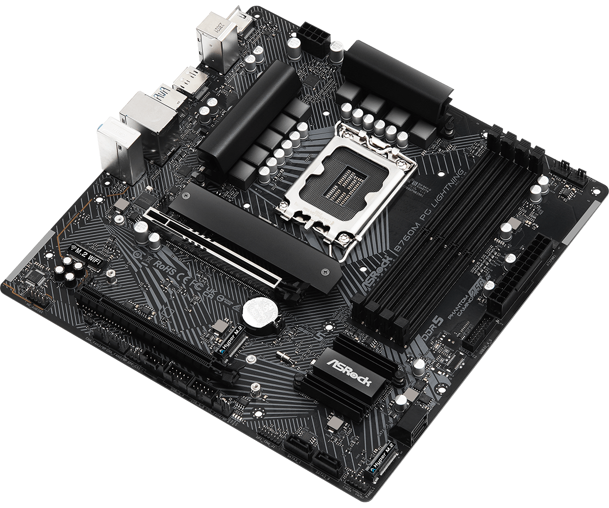 Материнская плата ASRock B760M PG Lighting [LGA 1700, Intel B760, 4xDDR 5, 3xM.2, 2xPCI-E x16, Micro-ATX]