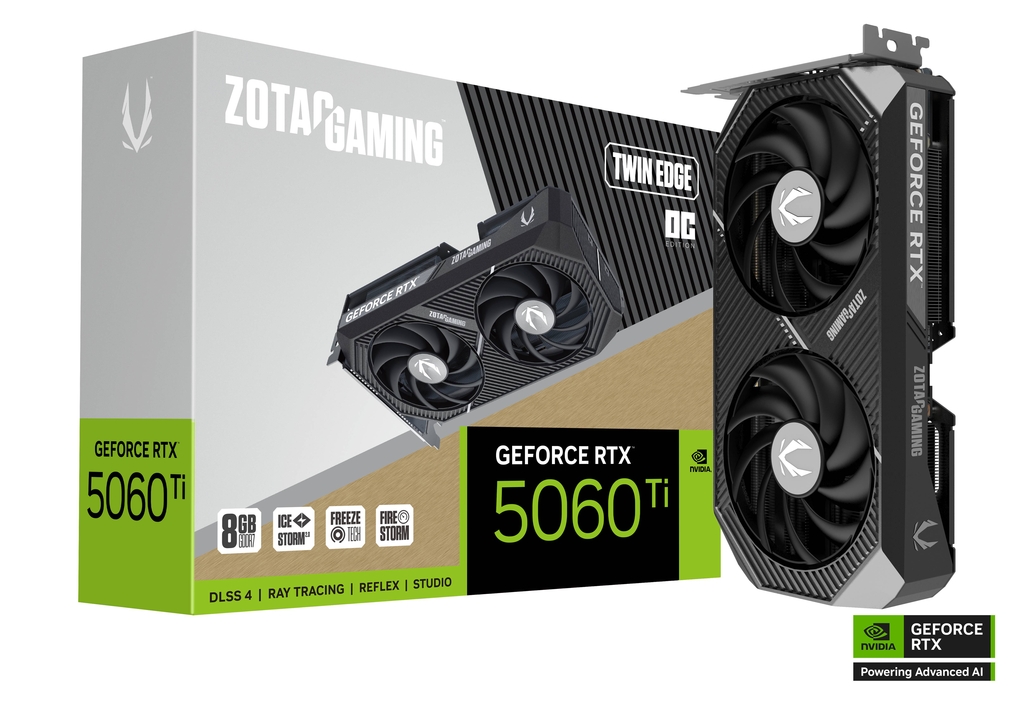 Видеокарта Zotac RTX 5060 Ti OC (ZT-B50610H-10M) [8 ГБ, GDDR7, 128 бит, HDMI, DisplayPort (3 шт)]