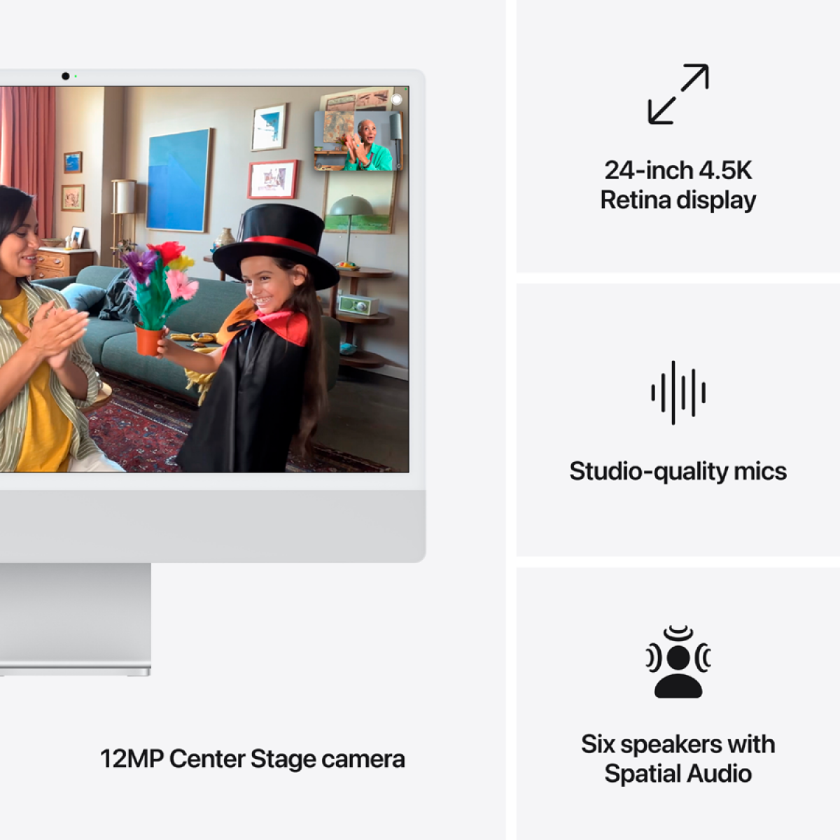 24-inch iMac with Retina 4.5K display: Apple M4 chip with 8‑core CPU and 8‑core GPU, 16GB, 256GB SSD - Silver,Model A3247