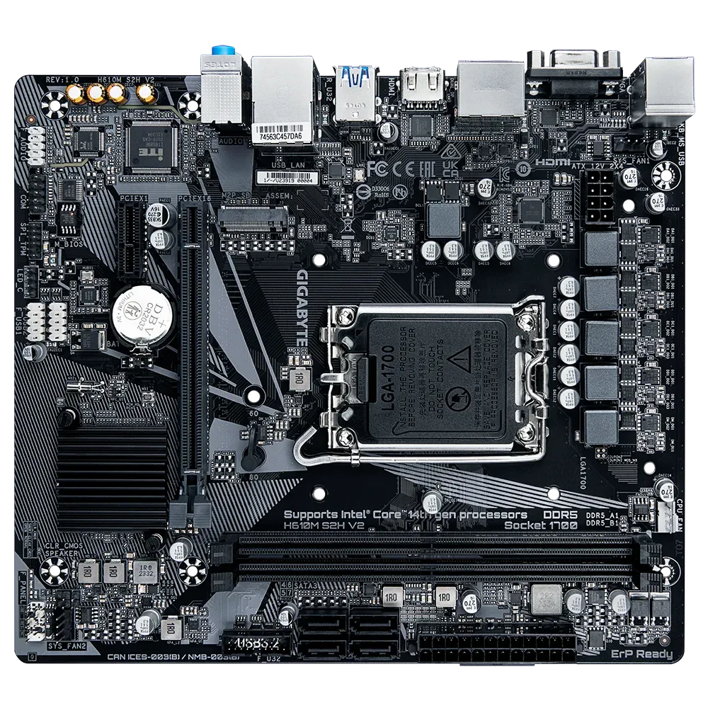Материнская плата Gigabyte H610M S2H V2 (rev. 1.0) DDR5 [LGA 1700, Intel H610, 2xDDR 5, 1xM.2, 1xPCI-E x16, Micro-ATX]