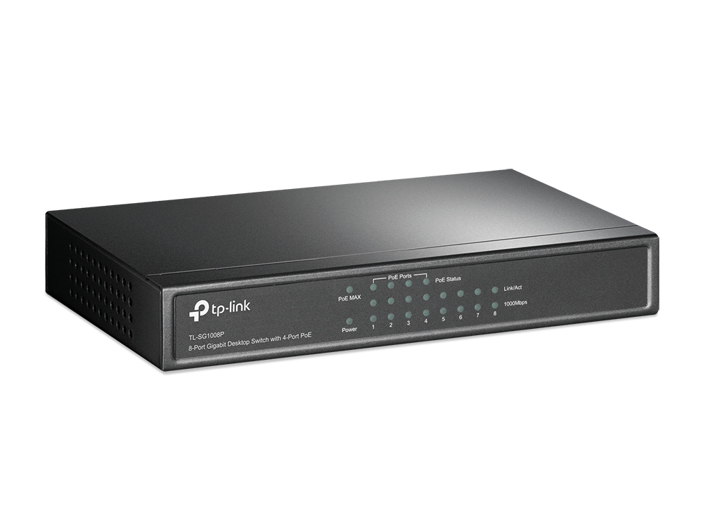 Коммутатор неуправляемый, TP-Link, TL-SG1008P, 8-ports 10/100/1000 Mbit/s